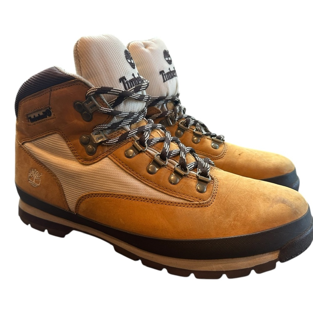 Timberland Euro Hiker Leather Boots Tan Brown Nubuck Mid Mens Sz 12